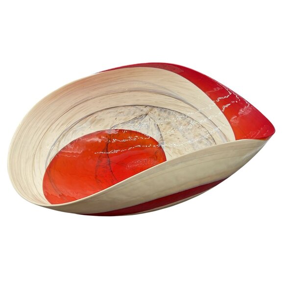 Murano Yalos Art Glass Centerpiece Bowl Rouge Ivory And Red 20" X 11.5" X 7" Dec - Picture 3 of 10